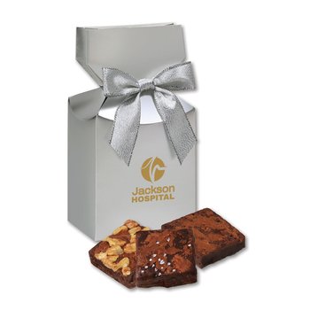 Gourmet Brownies Trio In Premium Gift Box With Bow - Foil-Stamped Personalization Available from Positive Promotions