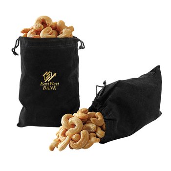 Fancy Cashews In Soft Velour Gift Bag 5 oz. - Foil-Stamped Personalization Available from Positive Promotions