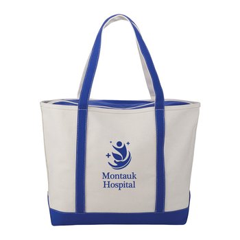 Shoreline Heavy Duty Bleached Cotton Canvas Zippered Tote Bag 24 oz. - One-Color Personalization Available from Positive Promotions