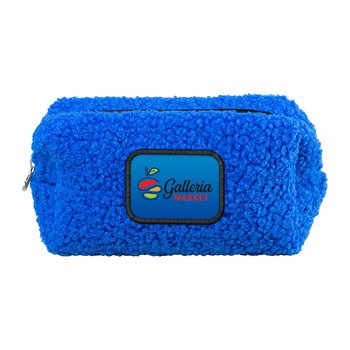 Recycled PET Teddy Fuzzy Travel Toiletry Pouch Bag With Embroidered Emblem - Full-Color Personalization Available from Positive Promotions