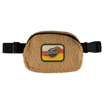 Recycled PET Teddy Fuzzy Belt Bag Fanny Pack With Embroidered Emblem - Full-Color Personalization Available from Positive Promotions