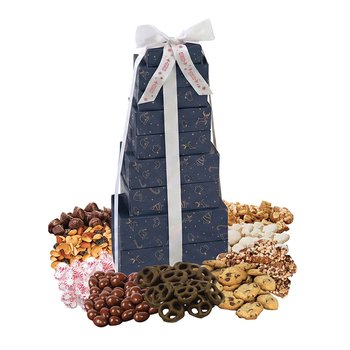 Sky-High 9-Tier Gourmet Variety Snack Tower With Truffles, Cookies, Nuts, & Mints - Full-Color Personalization Available from Positive Promotions