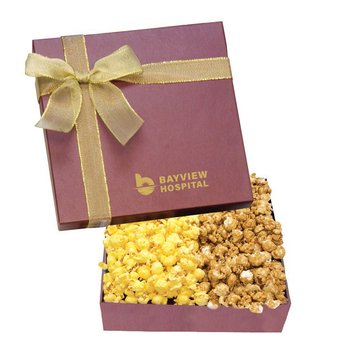Premium Corporate Gourmet Variety Snack Gift Box With Caramel & Butter Popcorn - Hot-Stamped Personalization Available from Positive Promotions
