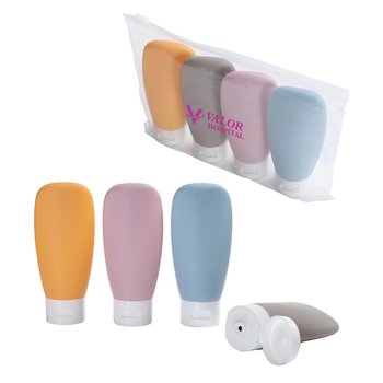 TSA Travel Leak-Resistant Plastic Toiletry Bottles with Carrying Pouch - Set of 4 2 oz. Bottles from Positive Promotions