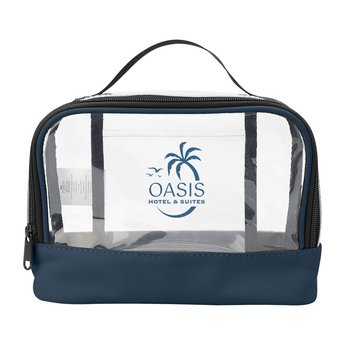Harlow Clear & Matte Recycled Faux Leather Toiletry Travel Bag - One-Color Personalization Available from Positive Promotions