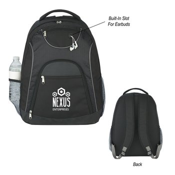 Commuter Padded Laptop Backpack with Earbud Slot - Personalization Available from Positive Promotions