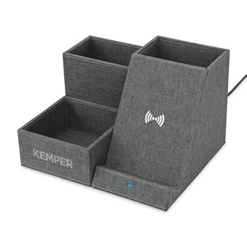 Charcoal Recycled RPET Wireless Charging Desk Organizer - Personalization Available from Positive Promotions