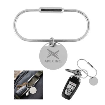 Silver Twist Lock Key Ring with Screw Lock Clasp & Round Charm - Personalization Available from Positive Promotions