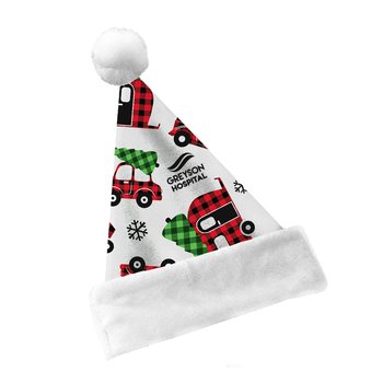 USA Made Sublimated Velour Santa Hat with Puff - Full Color - Personalization Available from Positive Promotions