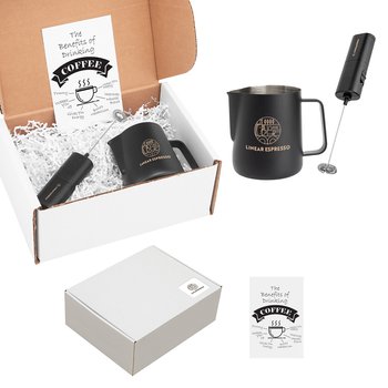 Recycled Stainless Steel Barista Serving Pitcher & Handheld Beverage Frother Mixer Gift Set from Positive Promotions