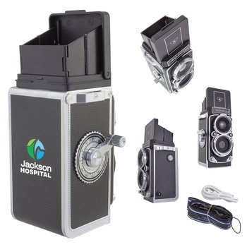 Mini Retro Digital Camera with Video View Finder & Crank Handle - USB-C 32GB - Personalization Avail from Positive Promotions