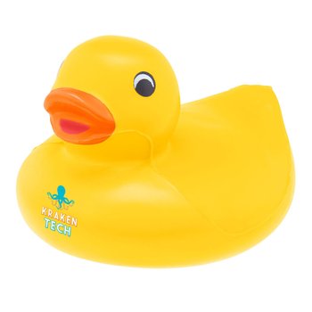 Rubber Ducky Shaped Squish Stress Reliever - Personalization Available from Positive Promotions
