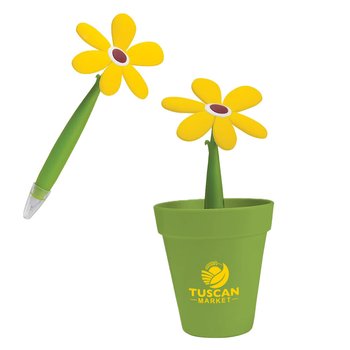 Recycled Plastic Pot with Flower Pen - Buttercup - Personalization Available from Positive Promotions