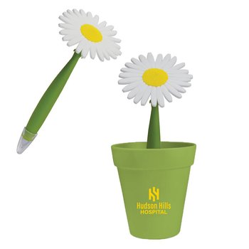 Recycled Plastic Pot with Flower Pen - Daisy - Personalization Available from Positive Promotions