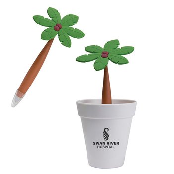 Recycled Plastic Pot with Flower Pen - Palm Tree - Personalization Available from Positive Promotions