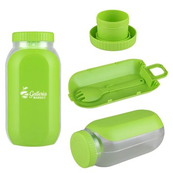 Salad Mason Jar Style Food Container 24 oz. With Built-In Dressing Compartment & Spork - One-Color Personalization Available from Positive Promotions