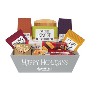 Sweet & Savory Gourmet Gift Basket Snack Tray With Wood Charcuterie Board: Cheese, Crackers, & Cookies - One-Color Personalization Available from Positive Promotions