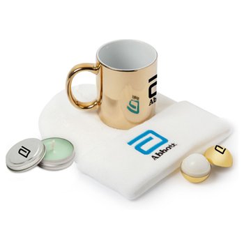 Winter Shine Metallic Gift Set With Mug 11 oz., Round Lip Balm, & Candle - One-Color Personalization Available from Positive Promotions