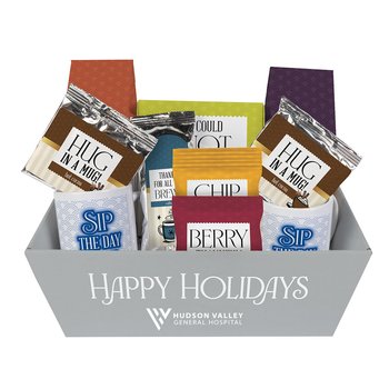 Hug In A Mug Coffee & Hot Cocoa Gift Set With 2 Mugs 11 oz. & Assorted Gourmet Snacks - One-Color Personalization Available from Positive Promotions