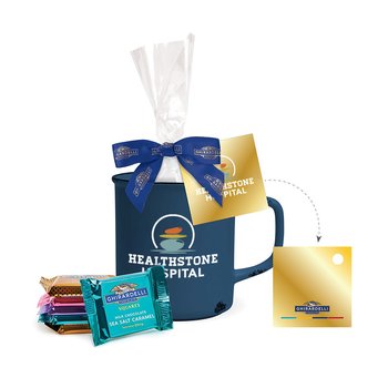 Ghirardelli® Chocolate Squares In Stoneware Camp Mug 17 oz. Gift Set - Personalization Available from Positive Promotions