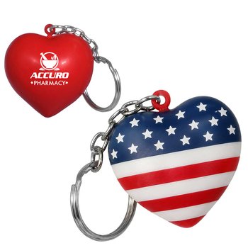 USA Flag Patriotic Heart-Shaped Stress Reliever Keychain - One-Color Personalization Available from Positive Promotions