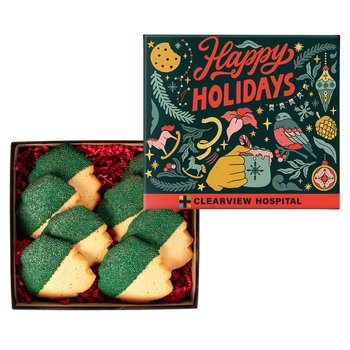 8-Piece Holiday Christmas Tree Cookies Chocolate-Dipped With Green Sprinkles In Gift Box - Full-Color Personalization Available from Positive Promotions