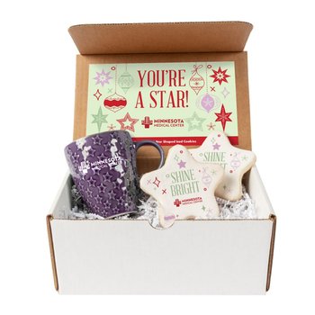 Holiday Star-Shaped Mug 14 oz. & Iced Star Cookies Gift Set - Full-Color Personalization Available from Positive Promotions