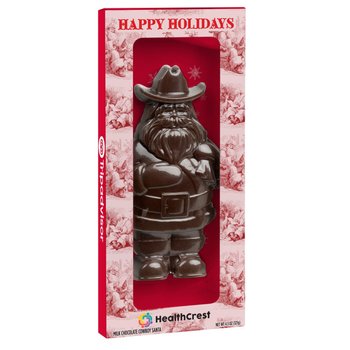Holiday Milk Chocolate Cowboy Santa 4.5 oz. - Full-Color Personalization Available from Positive Promotions