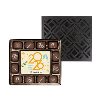 12-Piece New Year 2027 Assorted Holiday Chocolates In Gift Box - Full-Color Personalization Available from Positive Promotions