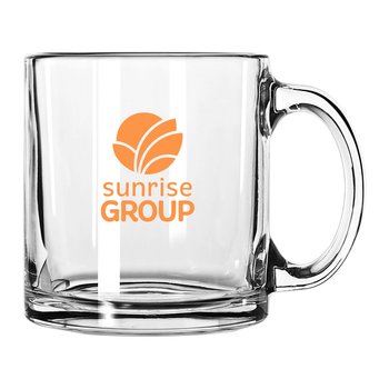 Clear Glass Coffee Mug 13 oz. With Handle - One-Color Personalization Available from Positive Promotions