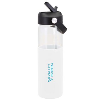 Clear Glass Water Bottle 20 oz. With Silicone Protective Sleeve - One-Color Personalization Available from Positive Promotions