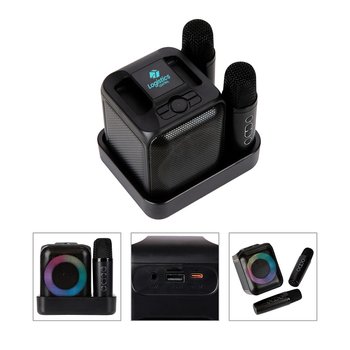 Next-Gen Portable Light-Up Wireless Bluetooth® Speaker & Karaoke Machine With 2 Microphones & Lights 6W - One-Color Personalization Available from Positive Promotions