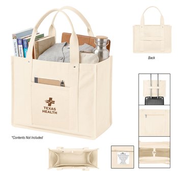 Structured Travel Style Recycled Cotton Tote Bag with Trolley Strap - 24 oz. Cotton- Personalization from Positive Promotions