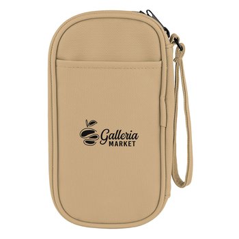 Faux Leather Dual-Compartment Tech Organizer & Travel Case with Wrist Strap - Personalization Availa from Positive Promotions