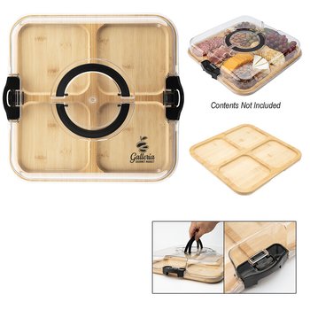 Bamboo Portable Divided Charcuterie Serving Board With Clear Lid 12