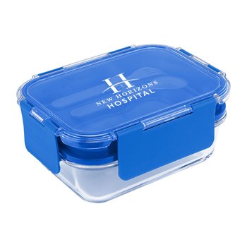 Bento Box Double-Tier Glass Lunch Container With Recycled Snap-On Lid & Utensils 8