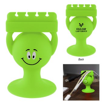 Silicone Smiley Phone Charging Cable Holder & Desk Stand - One-Color Personalization Available from Positive Promotions