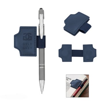 Recycled Genuine Leather Magnetic Bookmark with Elastic Pen Holder- 2