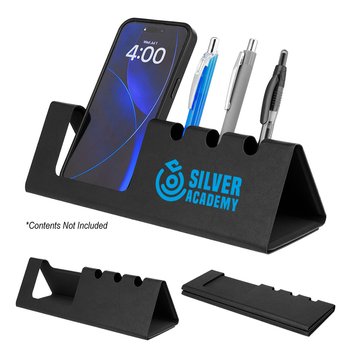 Desk Duo Dock Phone Stand and Pen Holder Organizer with Dual Compartments - Folds Flat - Personaliza from Positive Promotions