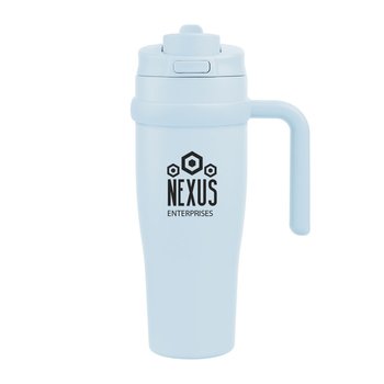Flow Recycled Stainless Steel Tumbler with Side Carry Handle & Dual Sip & Chug Lid - 30 oz. from Positive Promotions