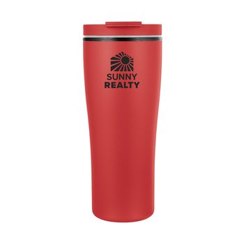 Tapered Recycled Stainless Steel Tumbler with Double-Wall Vacuum Insulation & Flip-Top Lid - 23 oz. from Positive Promotions