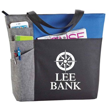 Color Block Pocket Zip Tote - Personalization Available from Positive Promotions
