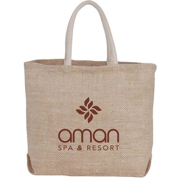 Herringbone Jute Tote - Personalization Available from Positive Promotions