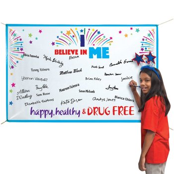 I Believe In Me: Happy, Healthy, & Drug Free 5' x 3' Vinyl Pledge Banner from Positive Promotions