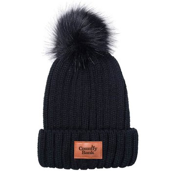 Leeman&trade; Knit Beanie with Fur Pom Pom - Debossed Patch Personalization Available from Positive Promotions