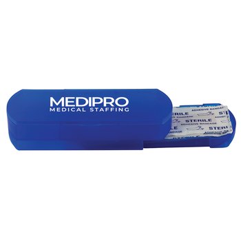 Pill Box With Bandages - One-Color Personalization Available from Positive Promotions