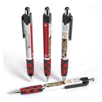 Squared Retractable Dotted Grip Stylus Pen - Full Color Personalization Available from Positive Promotions