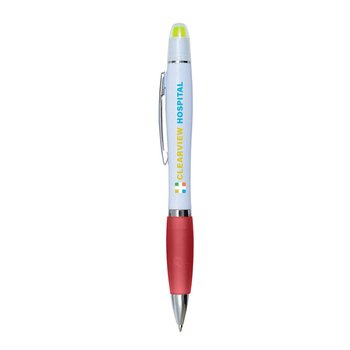 Satin Pen With Gel-Wax Highlighter (White-Colored Barrels) - Full-Color Personalization Available from Positive Promotions
