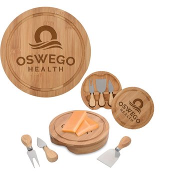 3 - Piece Bamboo Swivel Charcuterie/Cheese Server Gift Set - Laser-Engraved Personalization Available from Positive Promotions