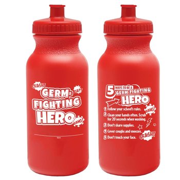 5 Ways To Be A Germ-Fighting Hero Sporty Squeeze Water Bottle 20-oz. from Positive Promotions